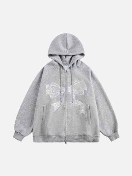 Aelfric Eden 3D Printing Lace Bow Zip Up Hoodie
