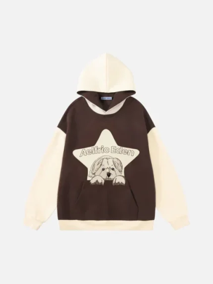 Aelfric Eden 3D Printed Color Blocking Cartoon Dog Hoodie