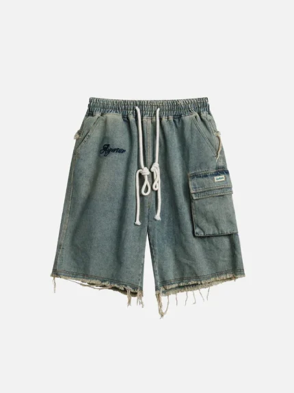 Aelfric Eden Washed Fringe Denim Shorts