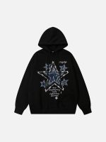 Aelfric Eden Applique Embroidery Star Hoodie Black