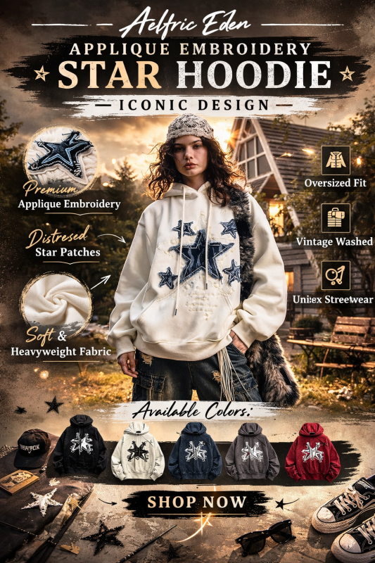 Aelfric Eden Applique Embroidery Star Hoodie Iconic Design